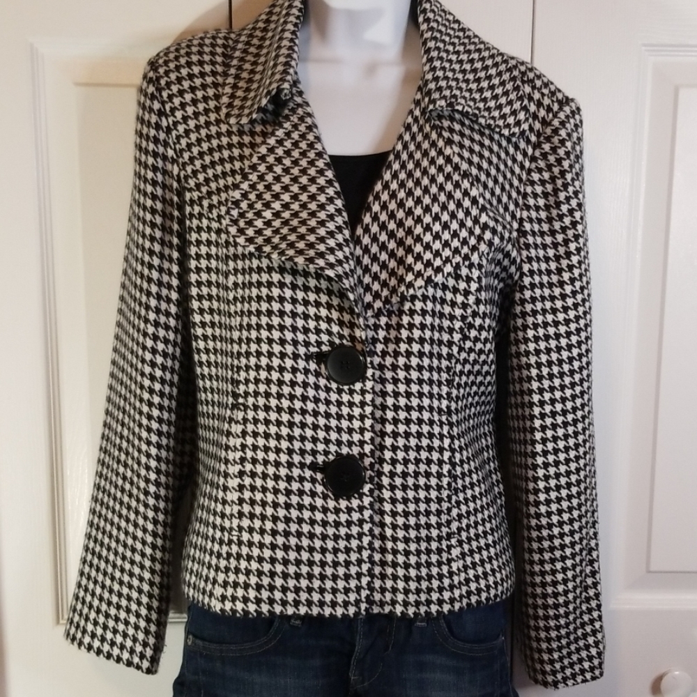 Larry Levine Houdstooth Pocketed Blazer Sz 10